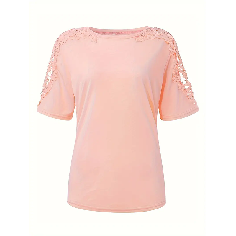 Lace-Sleeve Crew Neck Top